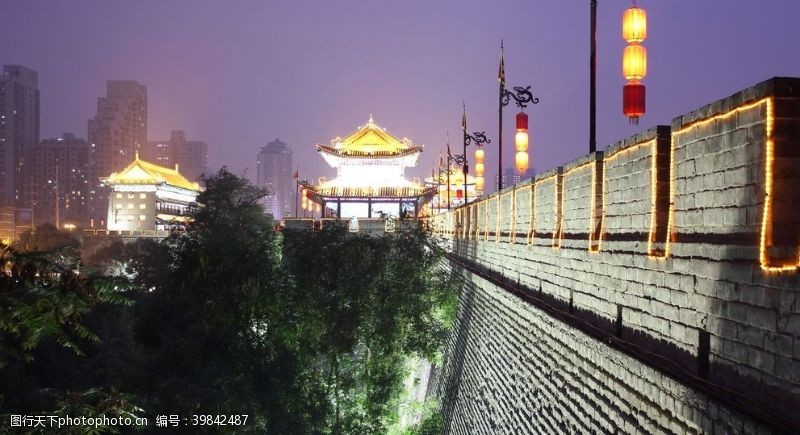大自然西安城墙夜景图片