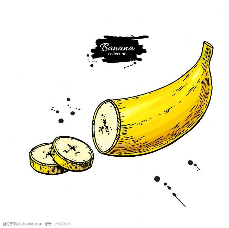 矢量水果素材香蕉和墨迹图片