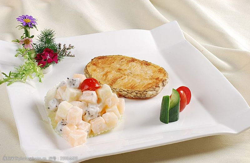 银色名片西餐日式沙律银鳕鱼图片