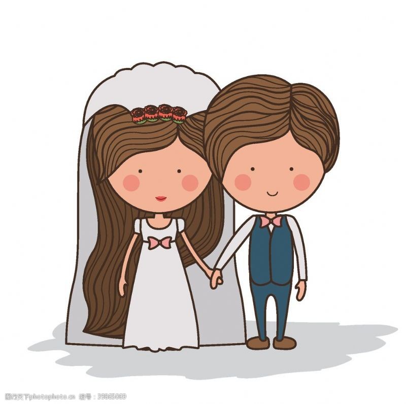 白色婚纱新娘新郎卡通形象图片
