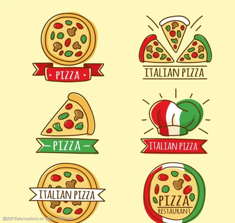 快餐矢量意大利披萨标签图片