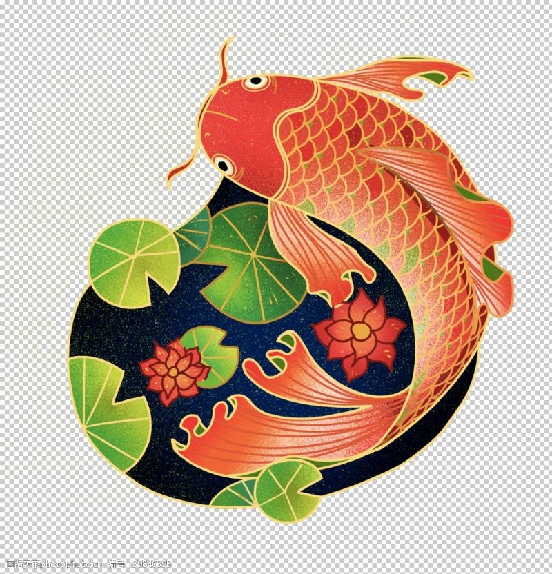 鱼塘中国风国潮鲤鱼图片