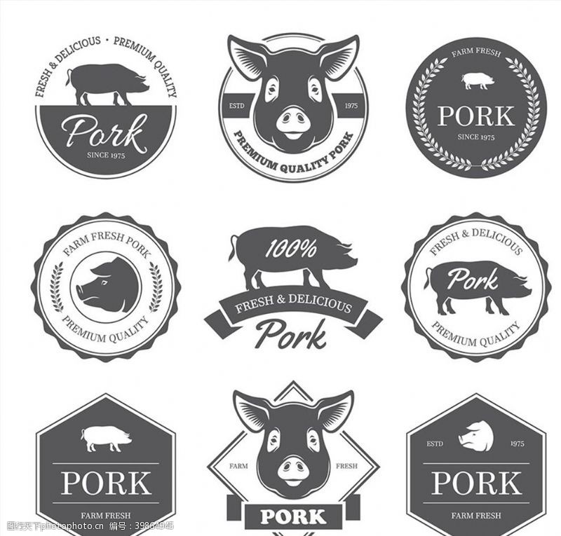 圆形标签猪肉标签元素图片