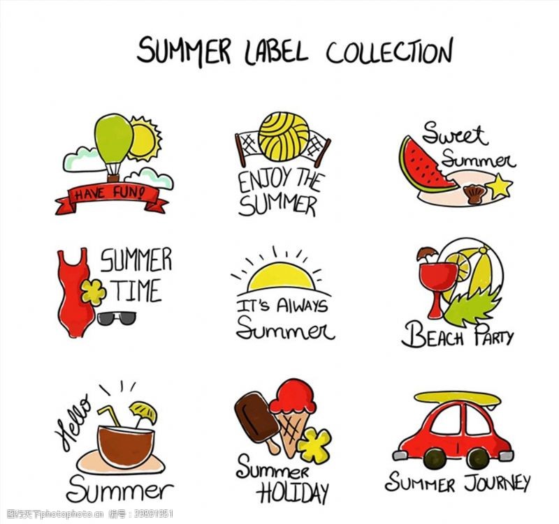贝壳彩绘夏季标签图片