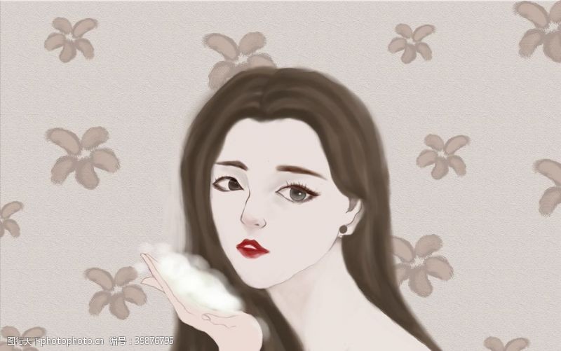 妇女彩妆美女插画图片