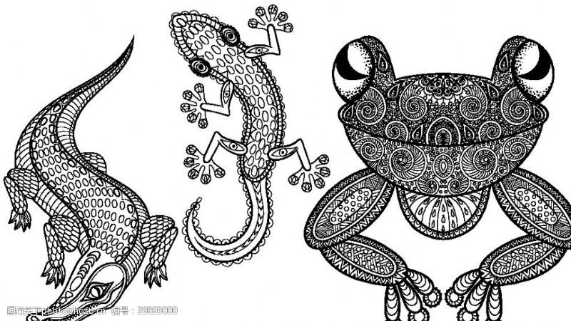欧式复古花纹动物抽象图案白描图图片