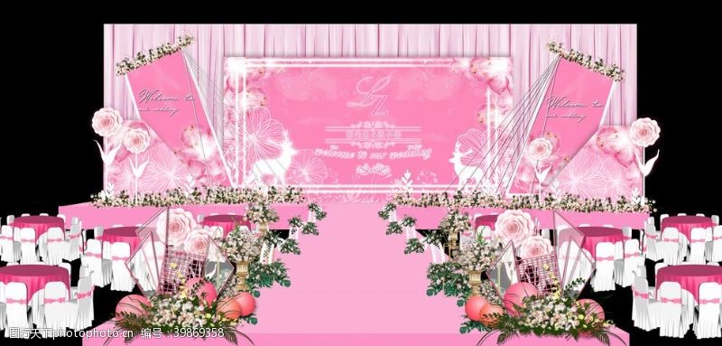 兰色背景粉色婚礼图片