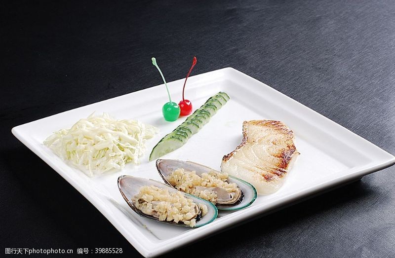 餐饮名片海鲜蒜香青口拼银鳕鱼图片