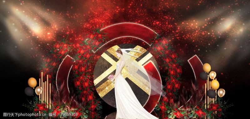 韩式婚礼红金撞色婚礼效果图图片