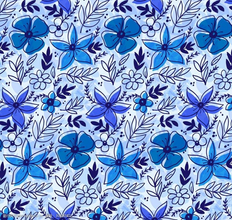 蓝色叶子花朵和叶子背景图片