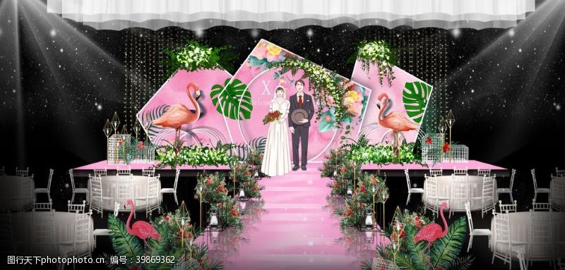 粉色系婚礼火烈鸟婚礼图片