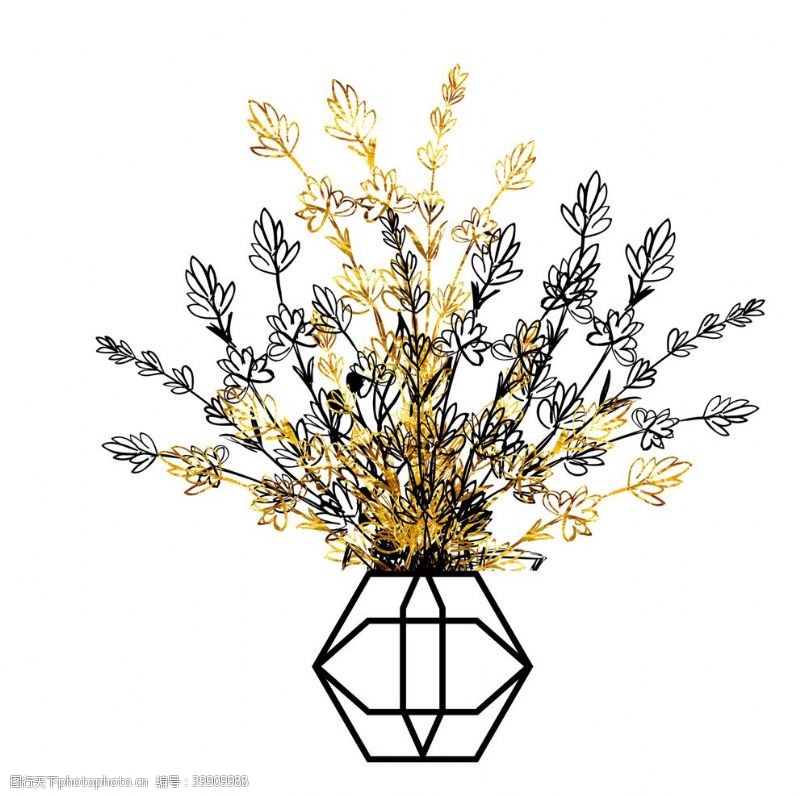 金箔装饰花瓶元素图片