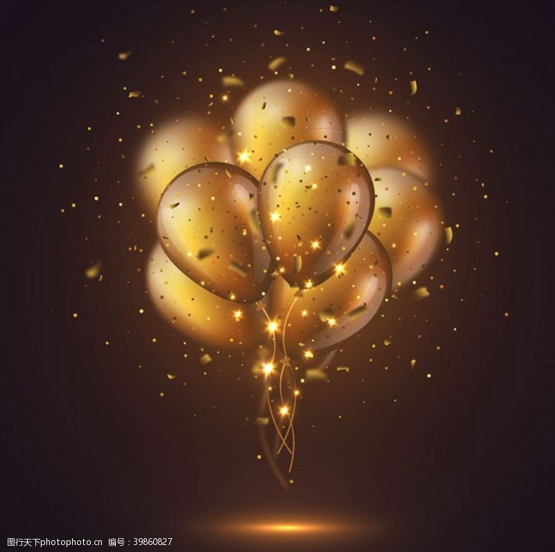 彩色纸屑金色气球束图片