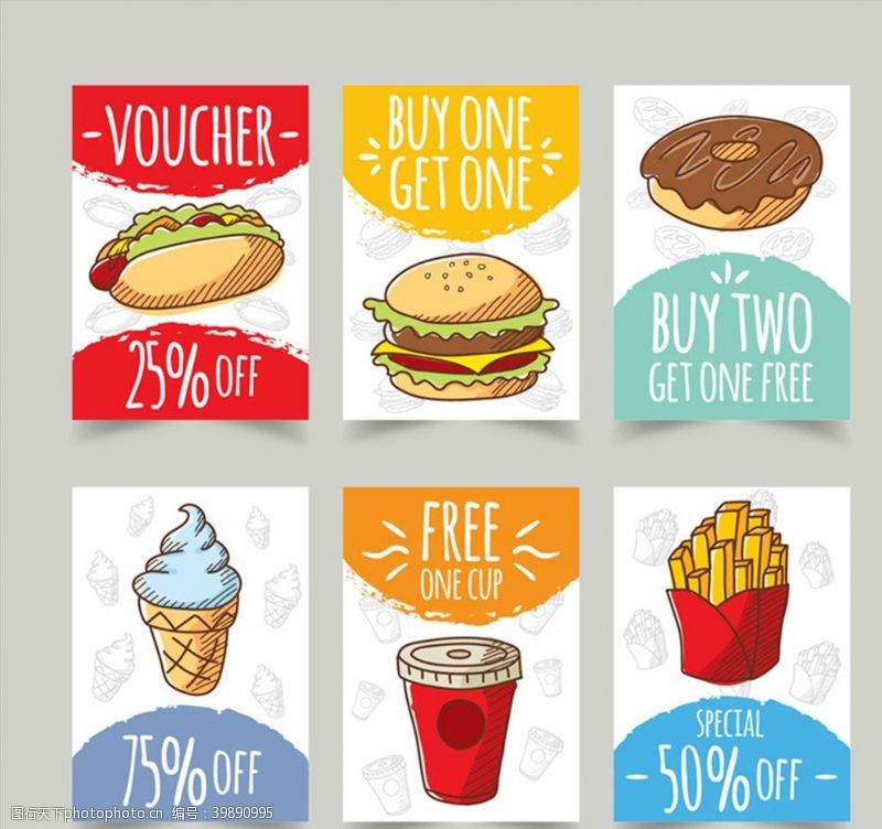 半价快餐食品促销卡片图片