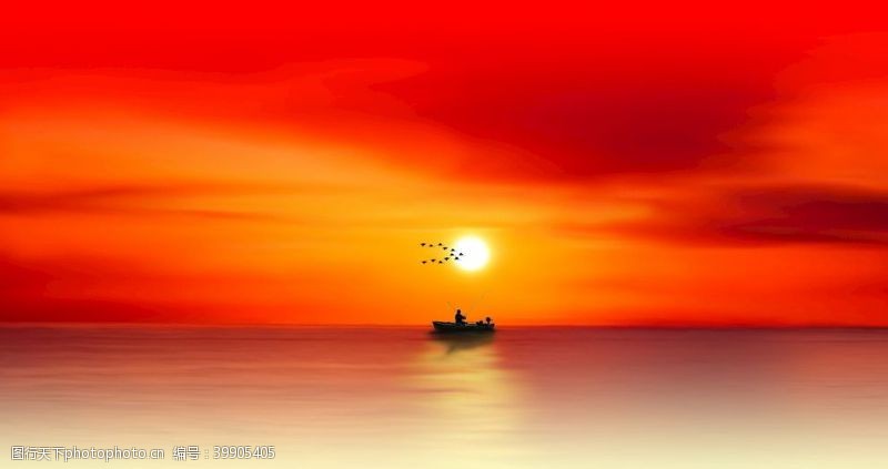 钓鱼的人轮廓人船黄昏日落黎图片