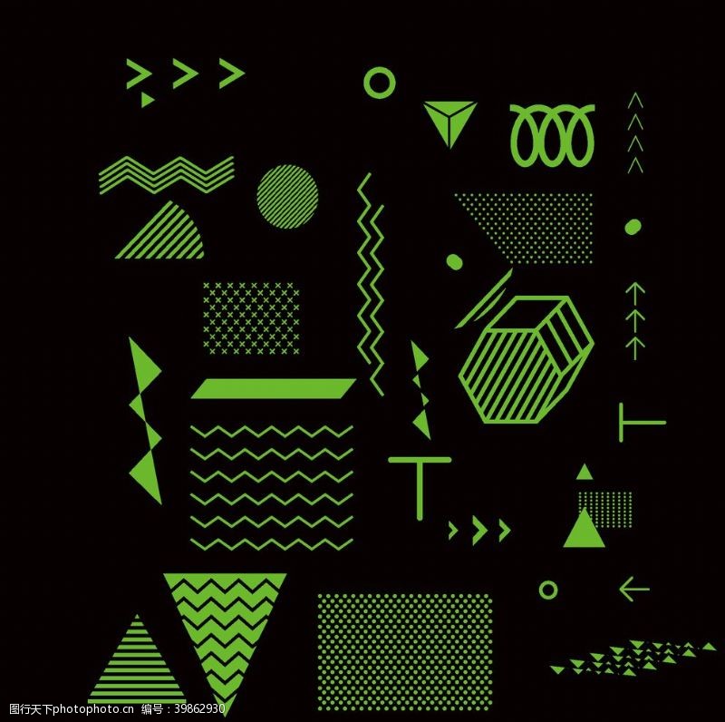 时尚绿色花纹孟菲斯点线面创意几何图片