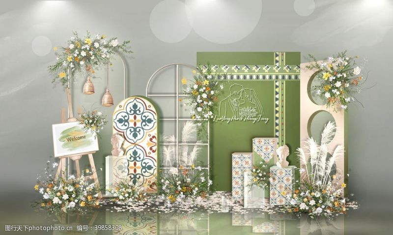 绿色底纹摩洛哥婚礼效果图图片