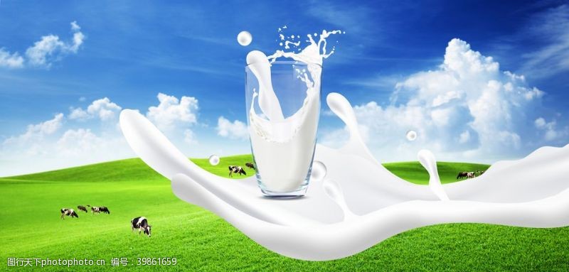 绿色清新背景板牛奶背景图片