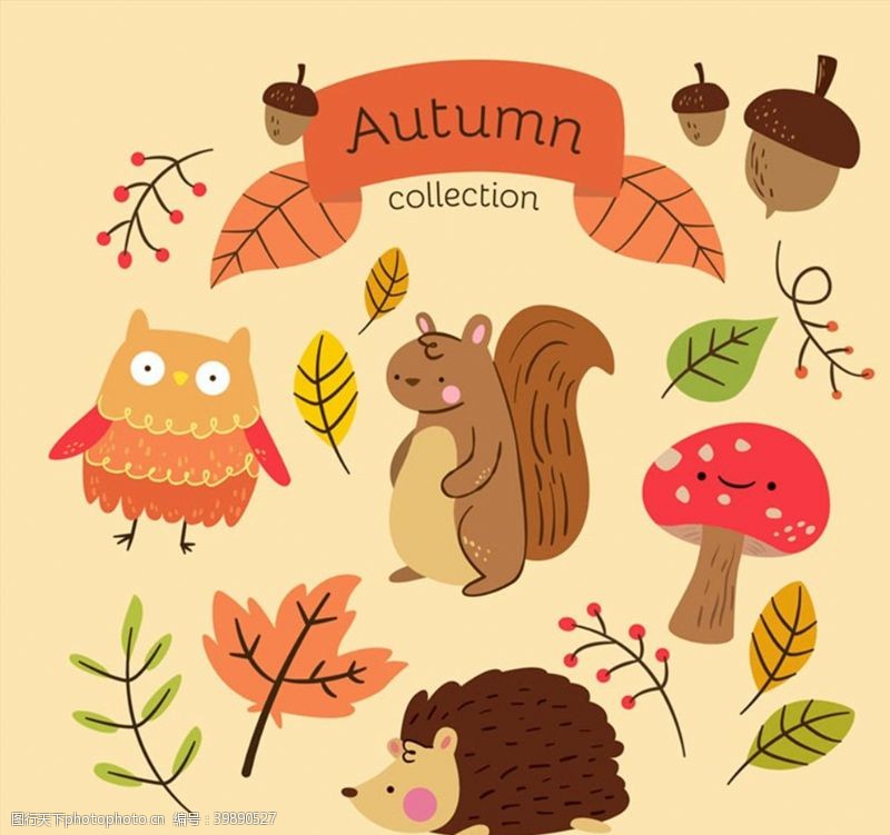 蘑菇秋季叶子和动物图片