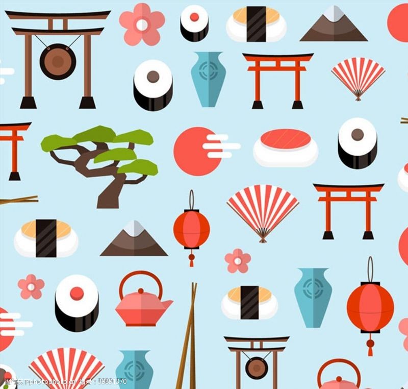 高清日本寿司日本元素无缝背景图片
