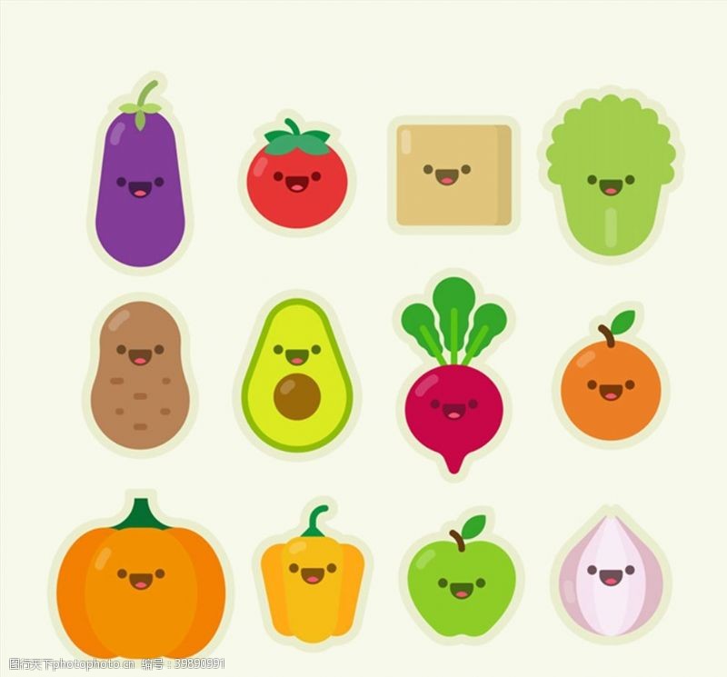 矢量水果素材蔬菜和水果表情图片