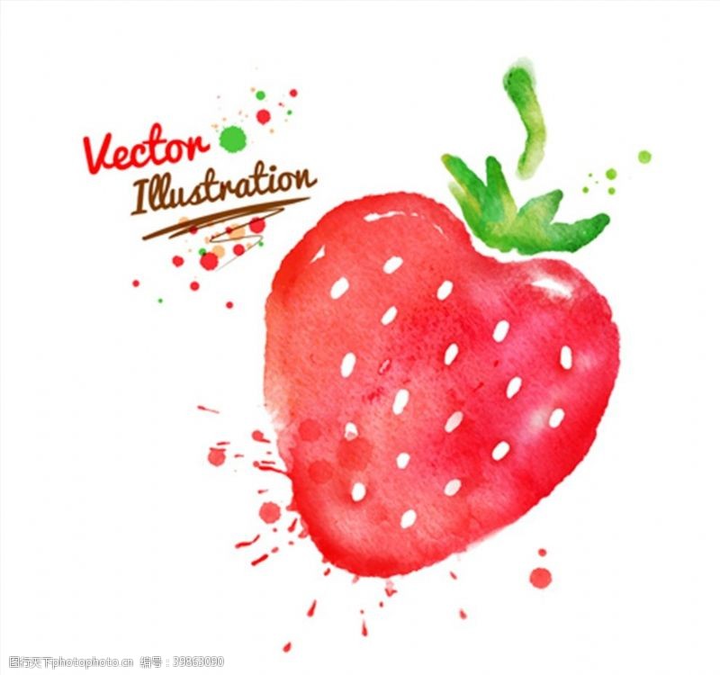 矢量水果素材水彩墨迹草莓图片