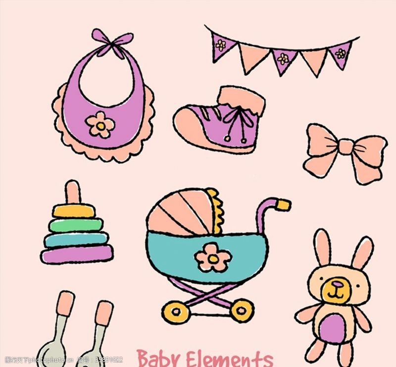 蝴蝶结婴儿用品元素图片