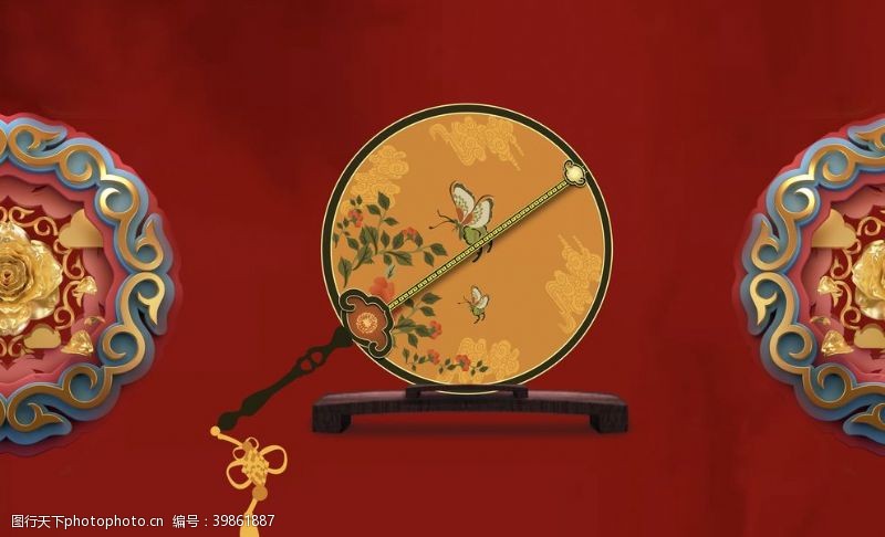 梅子中国风背景扇子图片