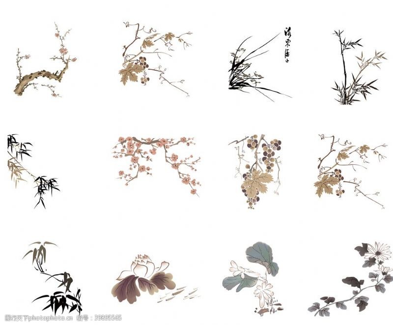 素雅手绘花卉中国风素材图片