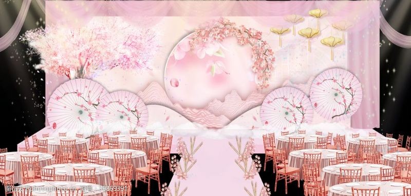 小清新背景墙中式婚礼效果图图片