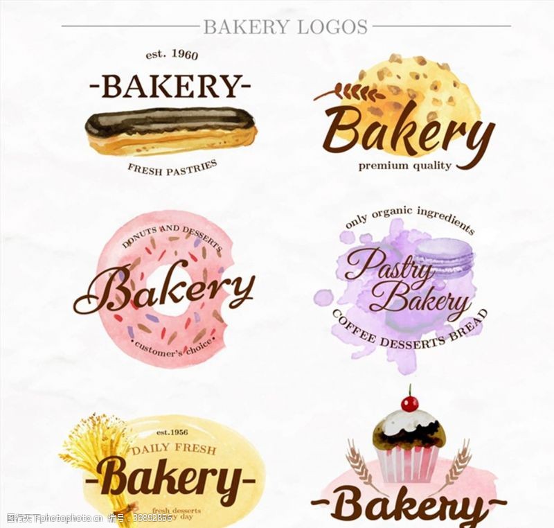 甜甜圈矢量彩绘面包店标志图片