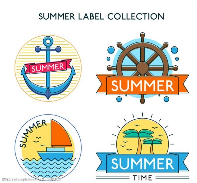 帆船彩色夏季标签图片