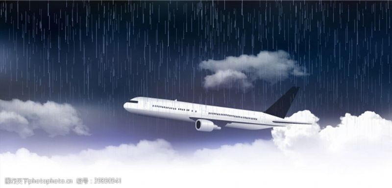 阴雨天飞行的飞机图片