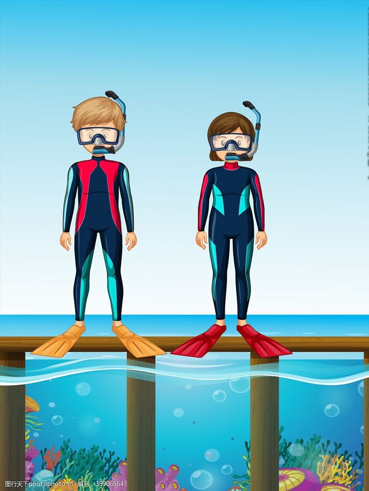 潜水员潜水卡通潜水员图片