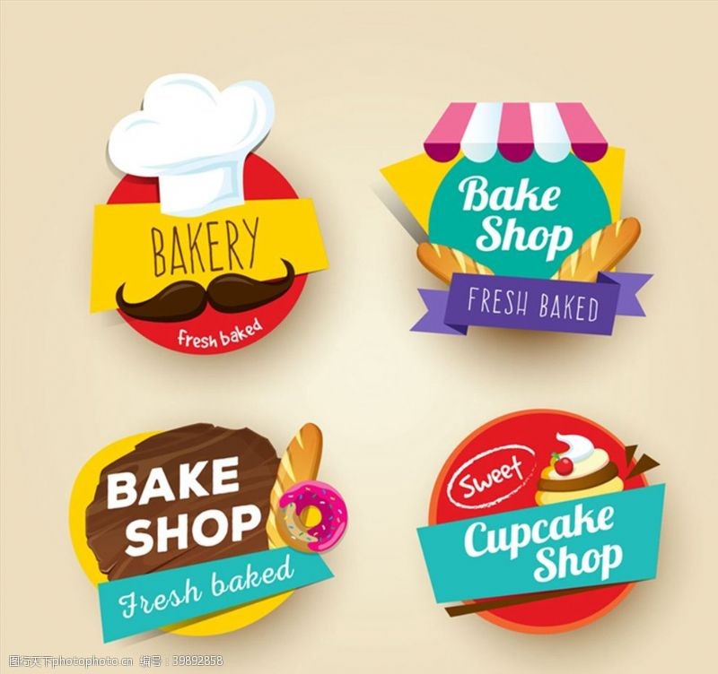 甜甜圈矢量面包店标签矢量图片