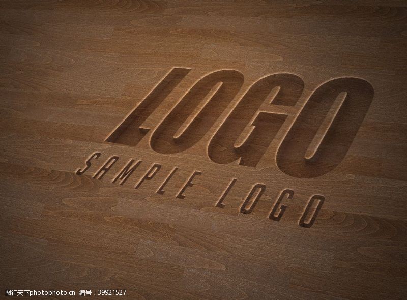 3d标志木头纹理立体LOGO样机图片