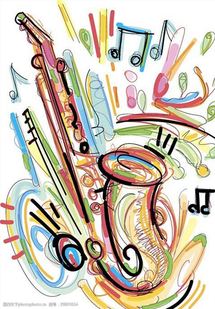手绘乐器手绘涂鸦彩色乐器图片