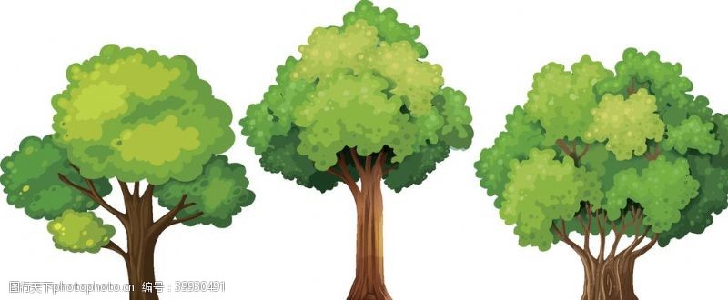 彩绘绿色树叶卡通大树图片