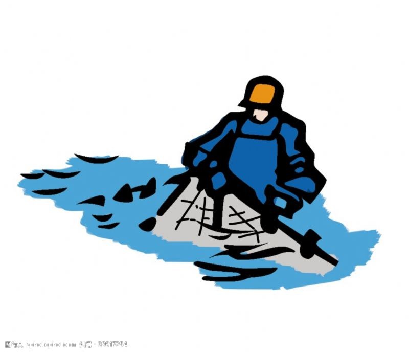 卡夫卡通渔民抓鱼插画色彩图片