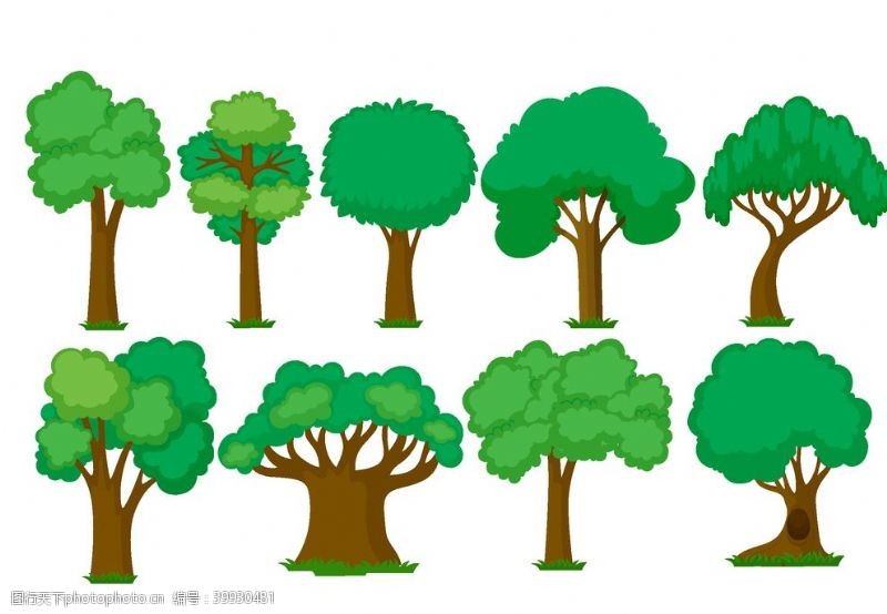 彩绘绿色树叶矢量大树图案图片
