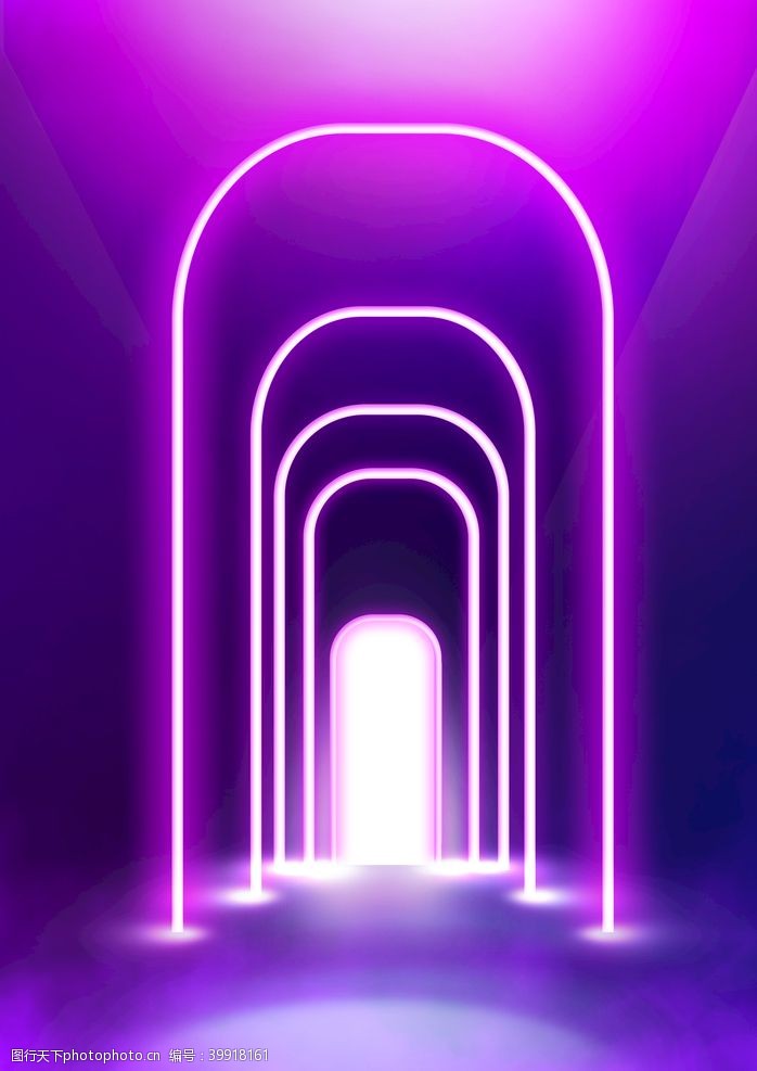 立体空间圆形紫色霓虹立体背景图片