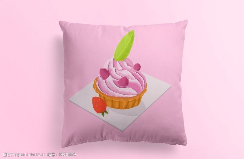手绘效果图草莓蛋糕枕头图片