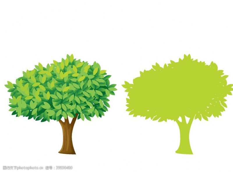 彩绘绿色树叶大树矢量图图片