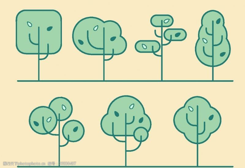 彩绘绿色树叶卡通创意树图片