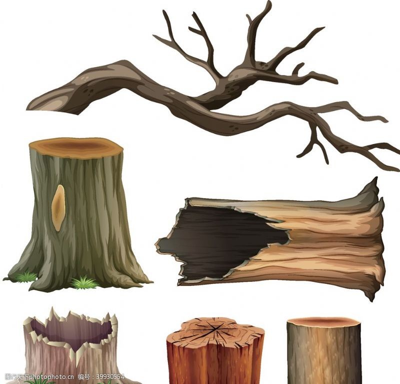 创意树木设计卡通大树树桩矢量图图片