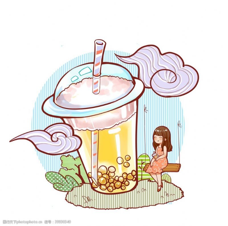 柠檬奶茶卡通奶茶女孩插画图片