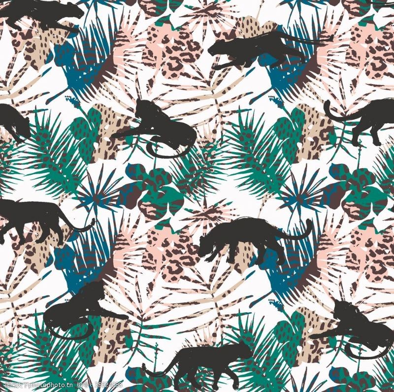 手绘牡丹热带植物豹子图片