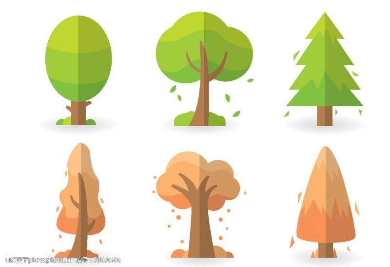 彩绘绿色树叶矢量创意树设计图片