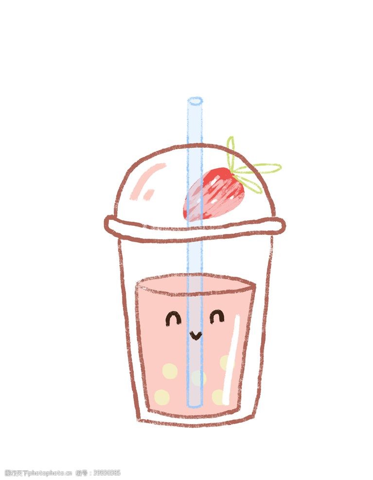 卡通奶牛手绘草莓奶茶图片