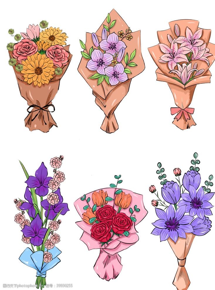 花束素材手绘花束插画图片